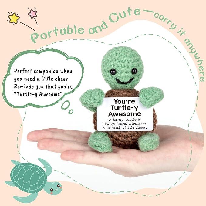 Mini Handmade Crochet Turtle – Funny Positive Gifts, Inspirational Birthday Presents for Women & Men, Emotional Support Turtle Decor