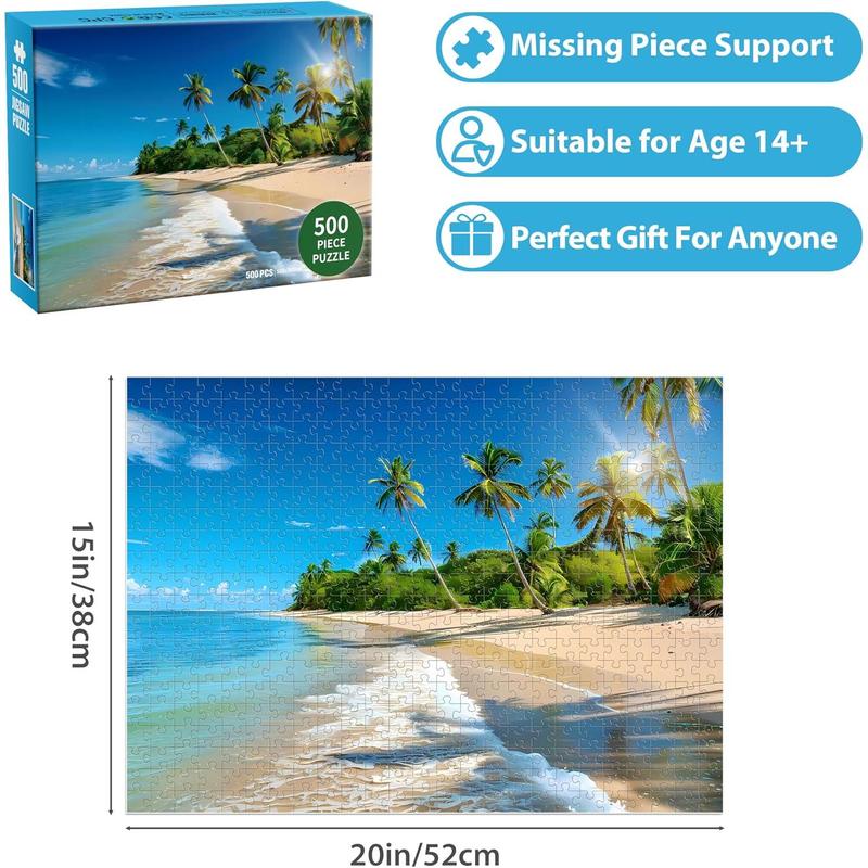 Puzzles for Adults 500 Piece Puzzle Hawaiian Sunset Beach Jigsaw Puzzle, Art Home Decor DIY Funny Parent-Child Game Toy Challenging Puzzle Gift for Mom, Wife, Friend, Finished Puzzle Size is 21 x 15