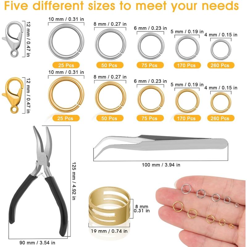 Anezus Jump Rings for Jewelry Making Supplies and Necklace Repair with Jump Ring Pliers and Open Jump Ring(1200Pcs Silver and Gold) Anezus