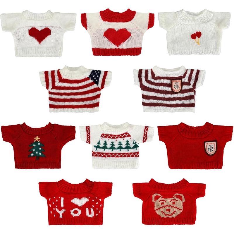 Bencailor 10 Pieces Christmas Elf Doll Clothes Set Elf Clothes Christmas Elf Accessories Winter Christmas Elf Outfits Elf Knitted Clothing Santa Clothing Sweater for Doll Accessories(Cute Style)