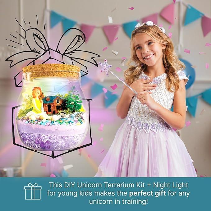 Fairy Garden Light Up Terrarium Kit for Kids I Girls Toys Craft Kits for Kids I Night Light for Kids Crystal Growing Kit I Terrarium Jar Christmas Gifts for Kids I Birthday Gifts for Girls Age 5-12