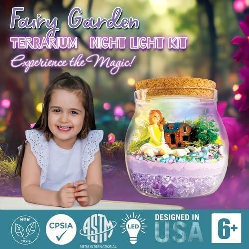 Fairy Garden Light Up Terrarium Kit for Kids I Girls Toys Craft Kits for Kids I Night Light for Kids Crystal Growing Kit I Terrarium Jar Christmas Gifts for Kids I Birthday Gifts for Girls Age 5-12