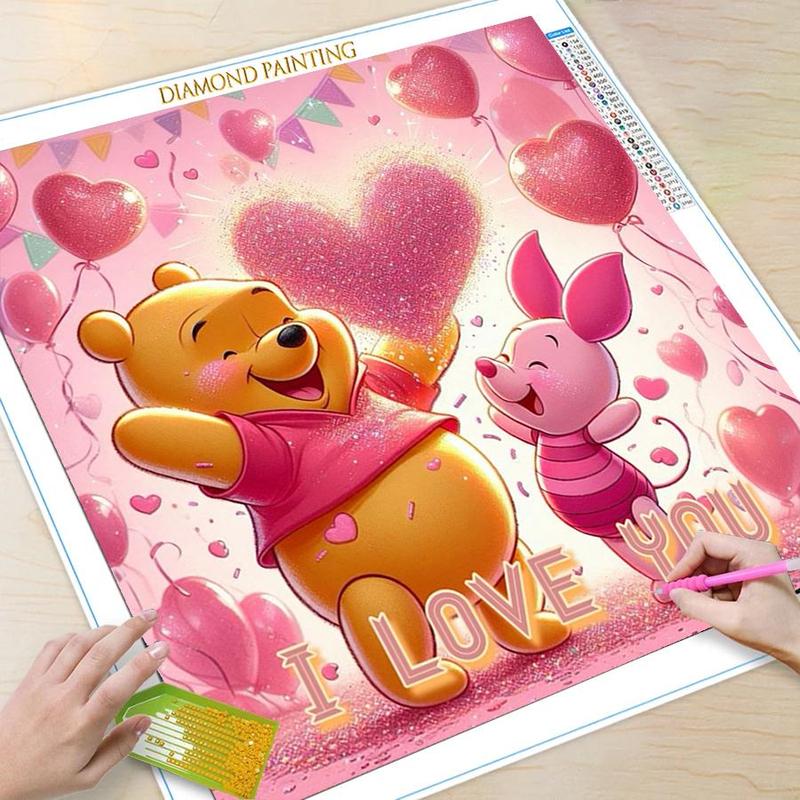 Cartoon Winnie The Pooh Pattern Diamond Arts Colorful Painting Kit without Frame, DIY 5D Diamond Arts Crafts Kit, Wall Art Decorations for Home