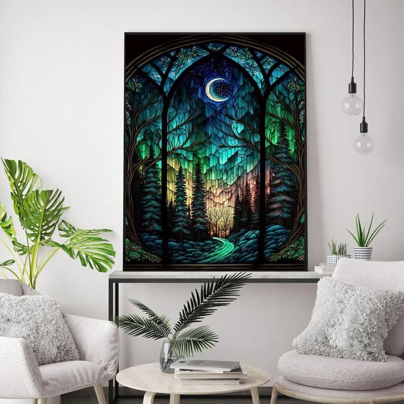 Starry Night Stamped Cross Stitch Kits - Tree Counted Cross Stitch Kits for Beginners Adults Needlepoint Moon Cross-Stitch Patterns Dimensions Needlecrafts Embroidery Kits Arts and Crafts