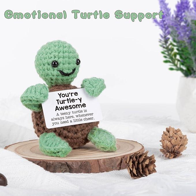 Mini Handmade Crochet Turtle – Funny Positive Gifts, Inspirational Birthday Presents for Women & Men, Emotional Support Turtle Decor