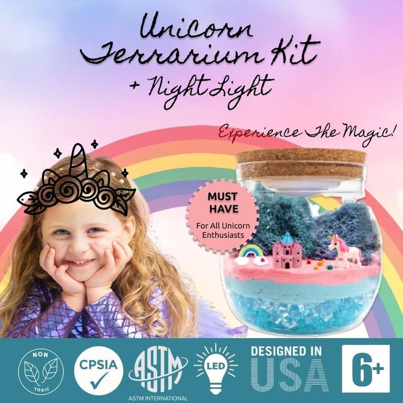 Unicorn Light Up Terrarium Kit - DIY Crystal Growing Kit for Kids - Unicorn Toys Craft Kit for Girls Age 4-12