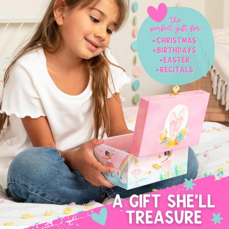 Musical Ballerina  Box for Girls -  Music Box with Spinning Ballerina, Ballet Birthday Gifts for Little Girls,  Boxes, 6 x 4.7 x 3.5 in - Ages 3-10,Pink