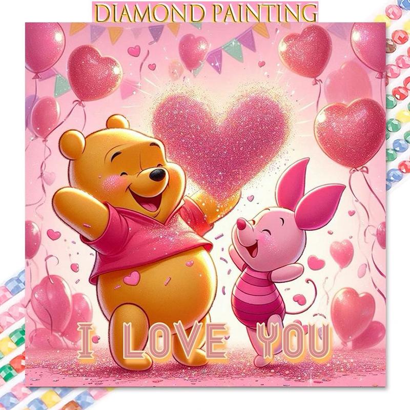 Cartoon Winnie The Pooh Pattern Diamond Arts Colorful Painting Kit without Frame, DIY 5D Diamond Arts Crafts Kit, Wall Art Decorations for Home