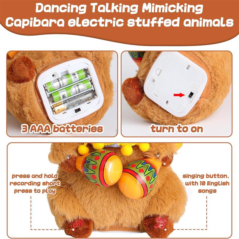 Capibara Dancing Talking Mimicking Toys, 10 English Songs Singing Musical Plush Stuffed Animals Toy, Mimic Repeats What You Say Girls Easter Gift