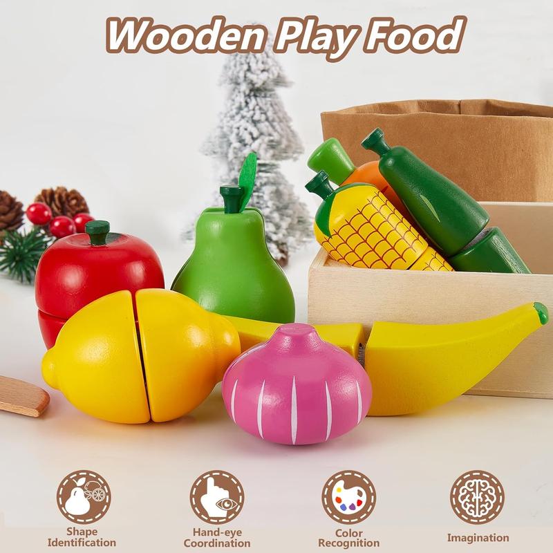 Christmas gift Play Food Set Cutting Fruits and Veggies Toys for Toddlers 1-3, Pretend Play Kitchen Accessories Montessori Educational Toys for Kids Boys Girls 18 Months+