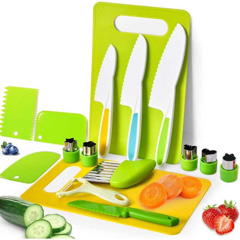 Kids kitchen utensils, kids kitchen set including serrated edge plastic, kids kitchen set with cutting board, toys gifts for boys and girls