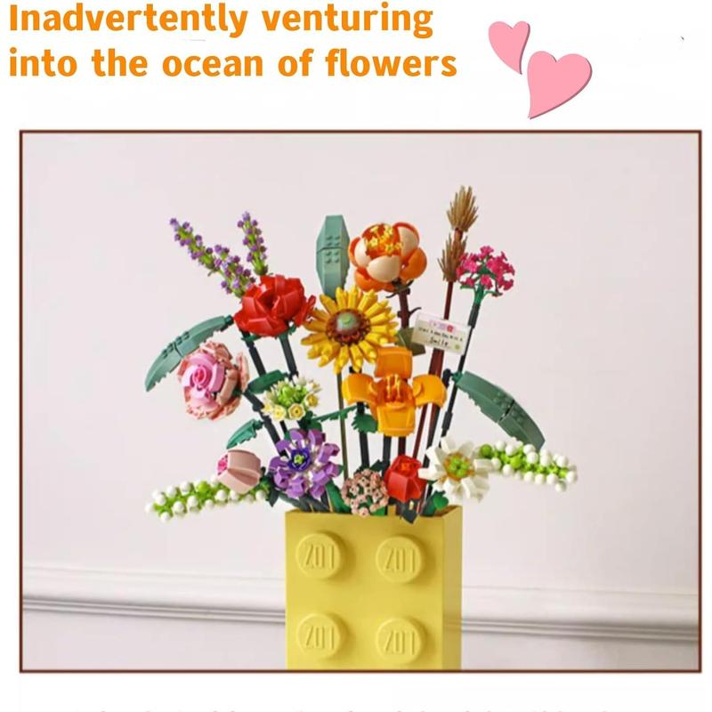 Mini Building Blocks Artificial Flower Bouquet Building Blocks Set, DIY Simulation Plant Series Creative Toys, Gifts for Adults Children Boys Girls