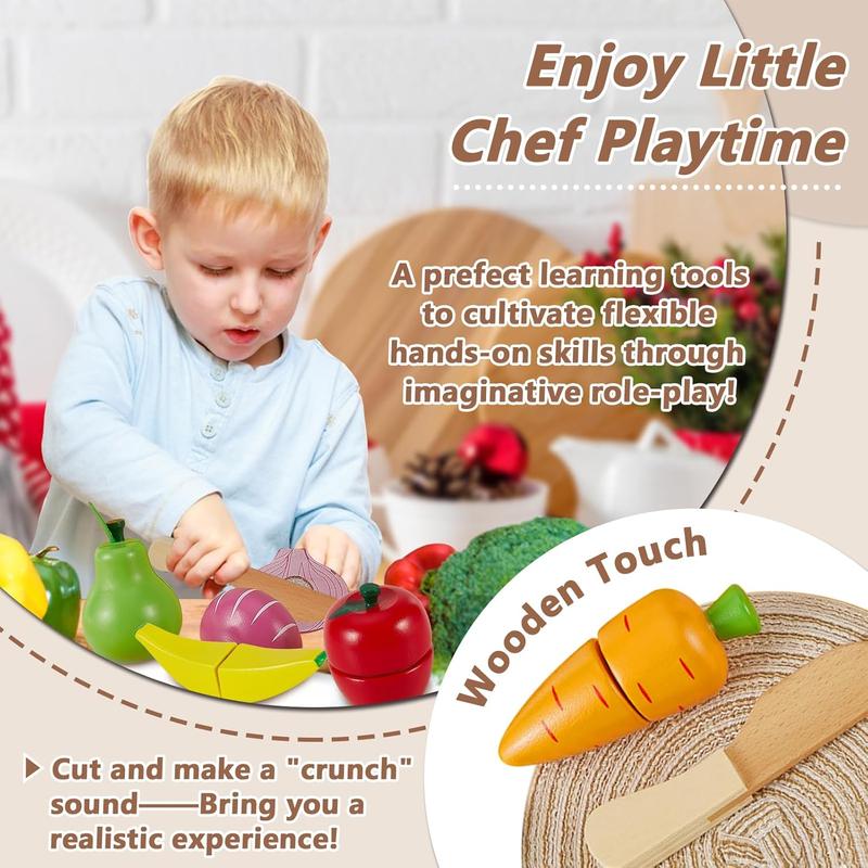 Christmas gift Play Food Set Cutting Fruits and Veggies Toys for Toddlers 1-3, Pretend Play Kitchen Accessories Montessori Educational Toys for Kids Boys Girls 18 Months+