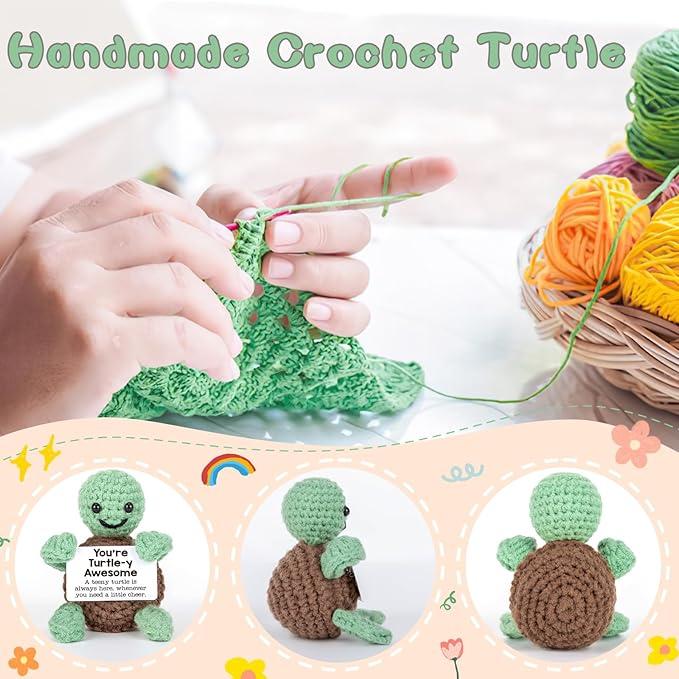 Mini Handmade Crochet Turtle – Funny Positive Gifts, Inspirational Birthday Presents for Women & Men, Emotional Support Turtle Decor