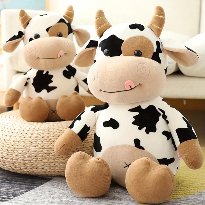 30cm 11.8in Large Cuddly Cartoon Cow Plush Toy - Soft, Huggable, and Vibrant Stuffed Animal Friend for Kids - Perfect Christmas Gift or Birthday Present