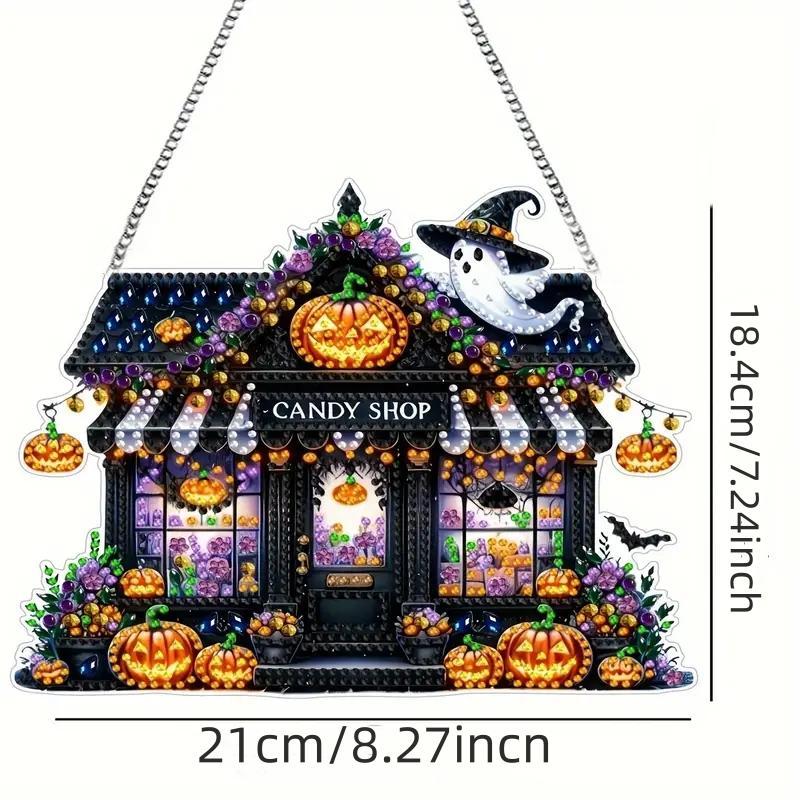 Cartoon House Design Diamond Arts Colorful Painting Kit, DIY Irregular Shape Acrylic Candy Store Decorations, Hanging Gemstone Mosaic Art Crafts Home Decor