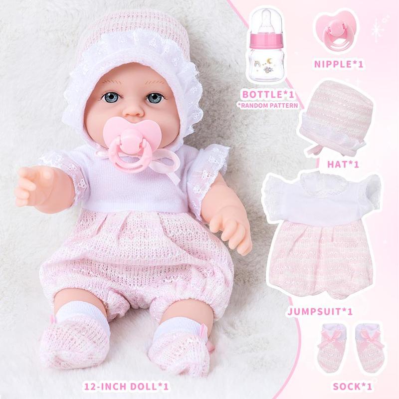 12 Inch Realistic Baby Doll with Clothes & Bottle & Pacifier & Socks & Hat, 1 Set Realistic Newborn Princess Doll, Birthday Gift for Girls