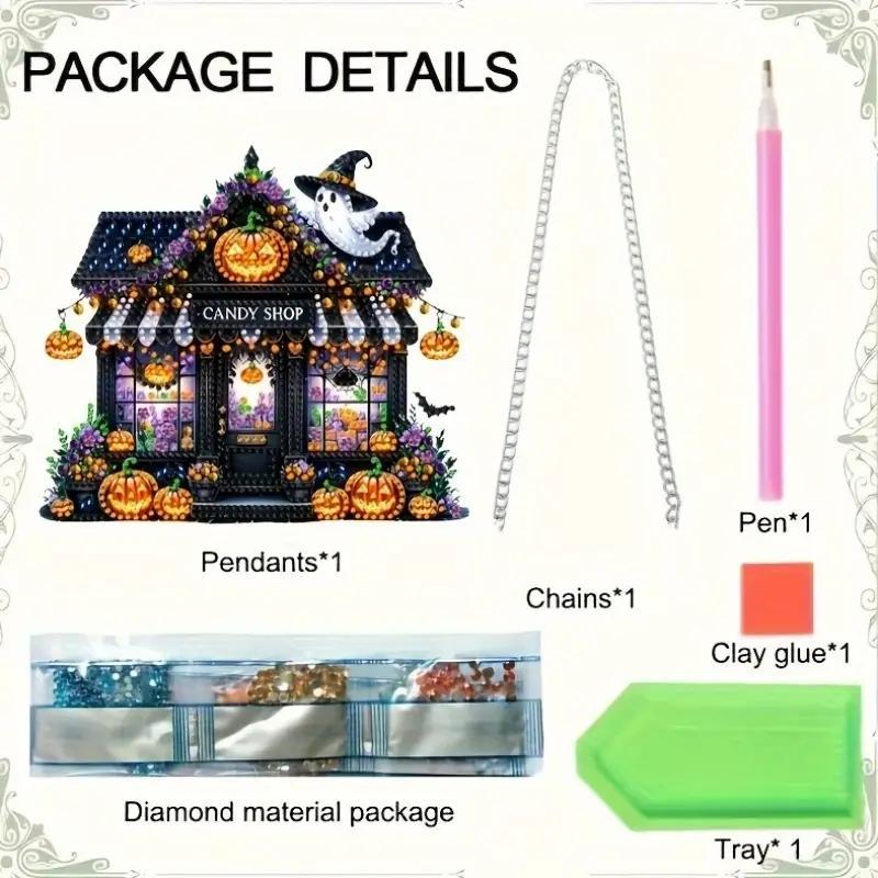 Cartoon House Design Diamond Arts Colorful Painting Kit, DIY Irregular Shape Acrylic Candy Store Decorations, Hanging Gemstone Mosaic Art Crafts Home Decor