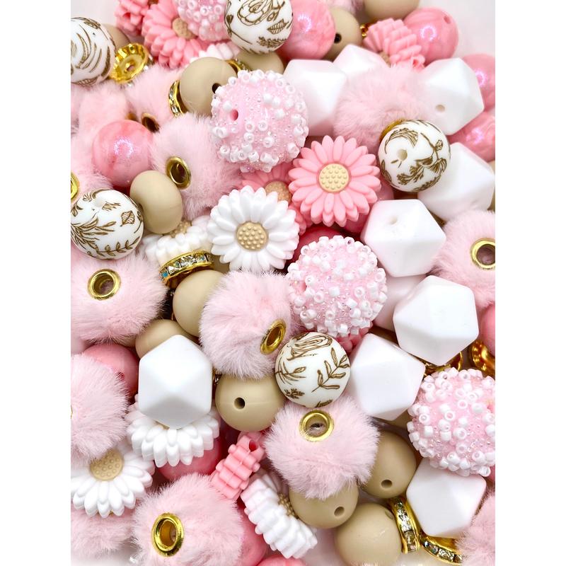 40pcs Box Bead Bundle 203 | Bead Mix | Pink Beads | Flower Beads