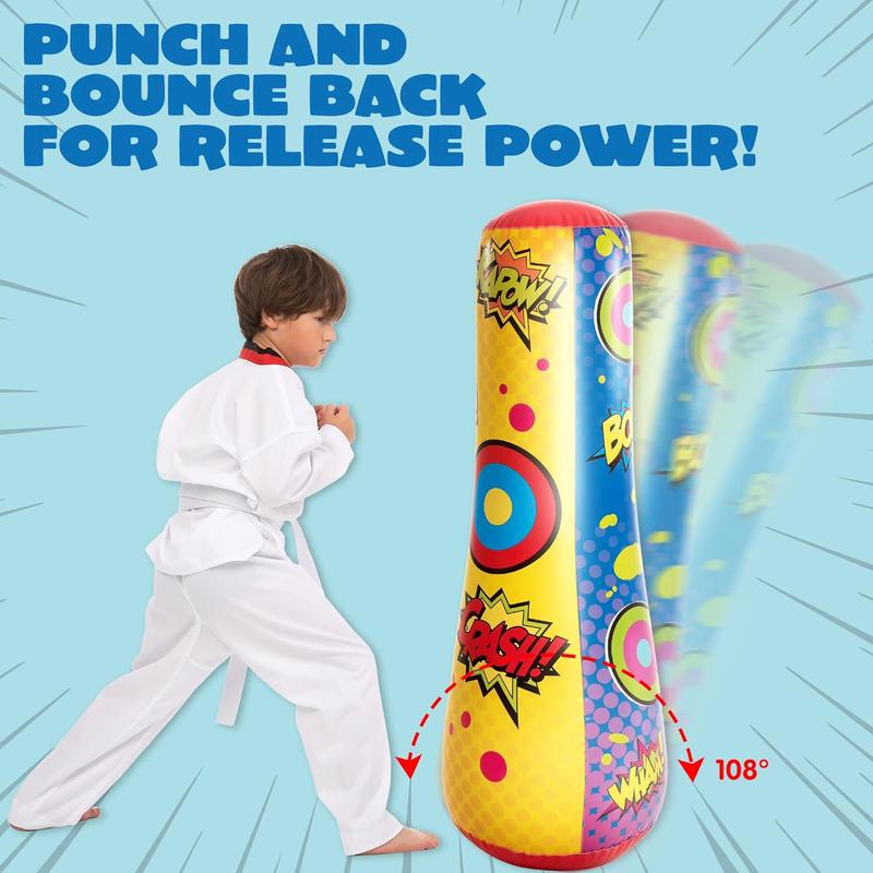 Punching Bag for Kids, 47 Inches Kids Punching Bag with Bounce-Back Action, Double-Sided Inflatable Punching Bag(1 Pack)