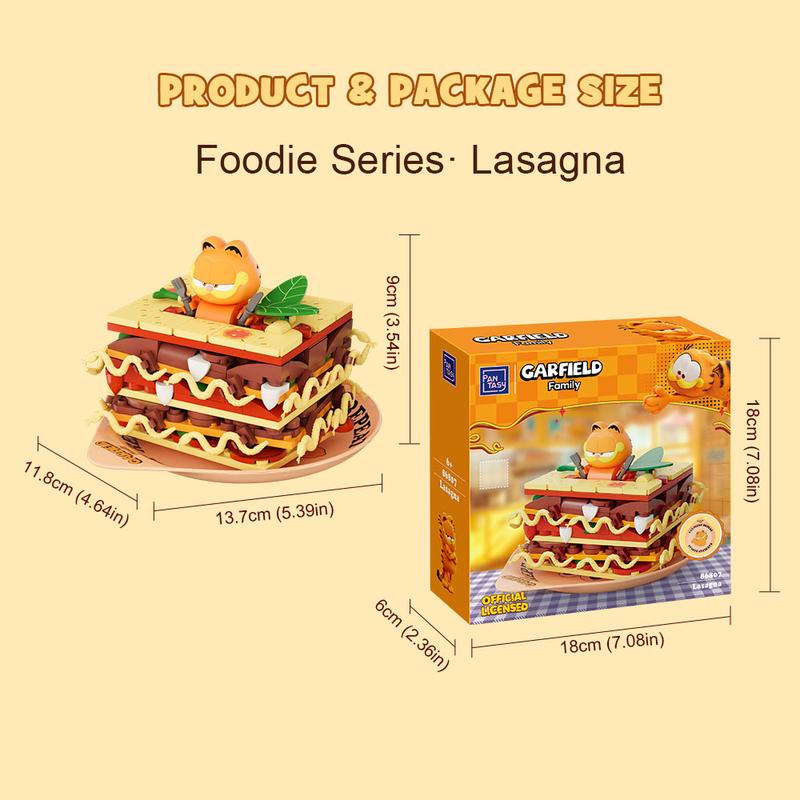 PANTASY Garfield Lasagna Building Kit Foodie Series Lasagna Model with Garfield Figures Retro Cartoon Style Desktop Ornament Perfect Gift for Garfield Fans and Collectors