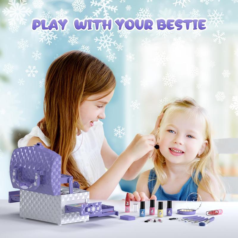 PERRYHOME Kids Makeup Set for Girl 56 Pcs Washable Real Cosmetic, Safe & Non-Toxic Frozen Toys Toddler Makeup Kit, Frozen Princess Dress up Kit Christmas & Birthday Girl Gift for 3-12 (Frozen Purple)