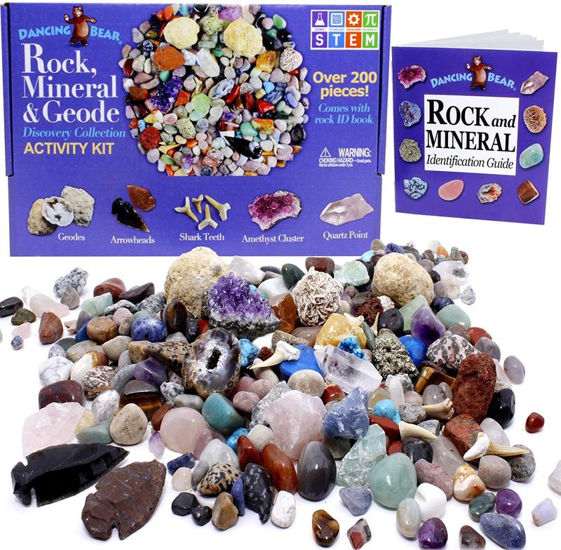 Rock & Mineral Collection Activity Kit (Over 200 Pcs) plus (2) GEODES