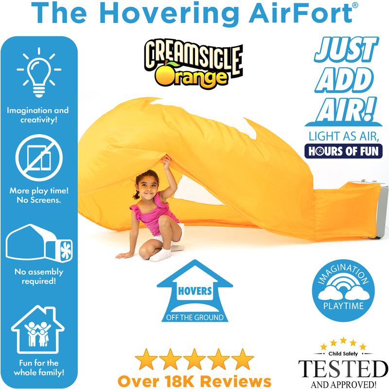 The Original Patented AirFort - Build A Fort in 30 Seconds, Inflatable Fort for Kids, Play Tent for 3-12 years, A Playhouse Where Imagination Runs Wild, Fan not included (Creamsicle Orange)