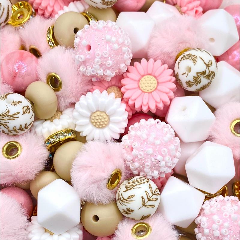 40pcs Box Bead Bundle 203 | Bead Mix | Pink Beads | Flower Beads