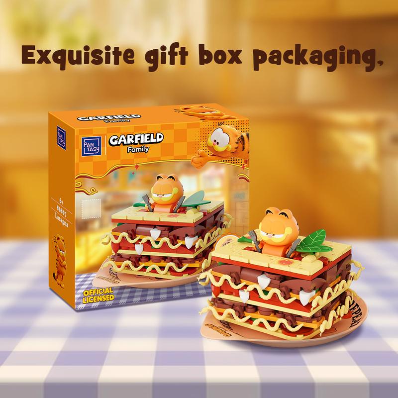 PANTASY Garfield Lasagna Building Kit Foodie Series Lasagna Model with Garfield Figures Retro Cartoon Style Desktop Ornament Perfect Gift for Garfield Fans and Collectors