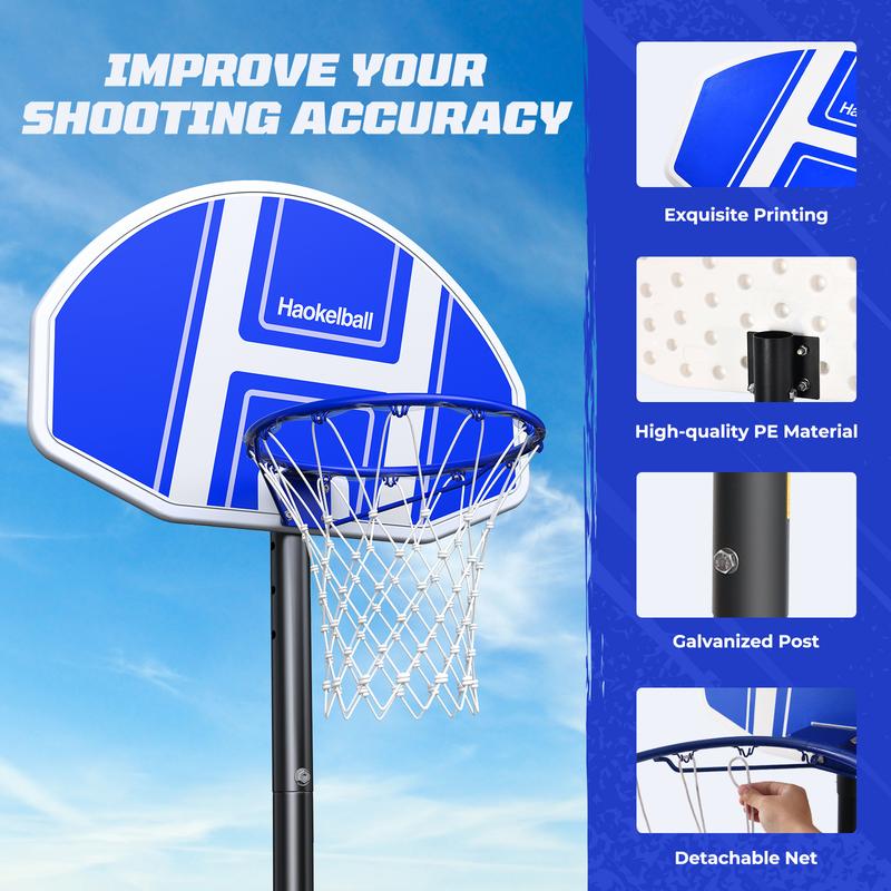 Poolside Basketball Hoop with Light Adjustable Height 45''-59'' Swimming Pool Basketball Hoop Goal System with 2 Balls and Pump