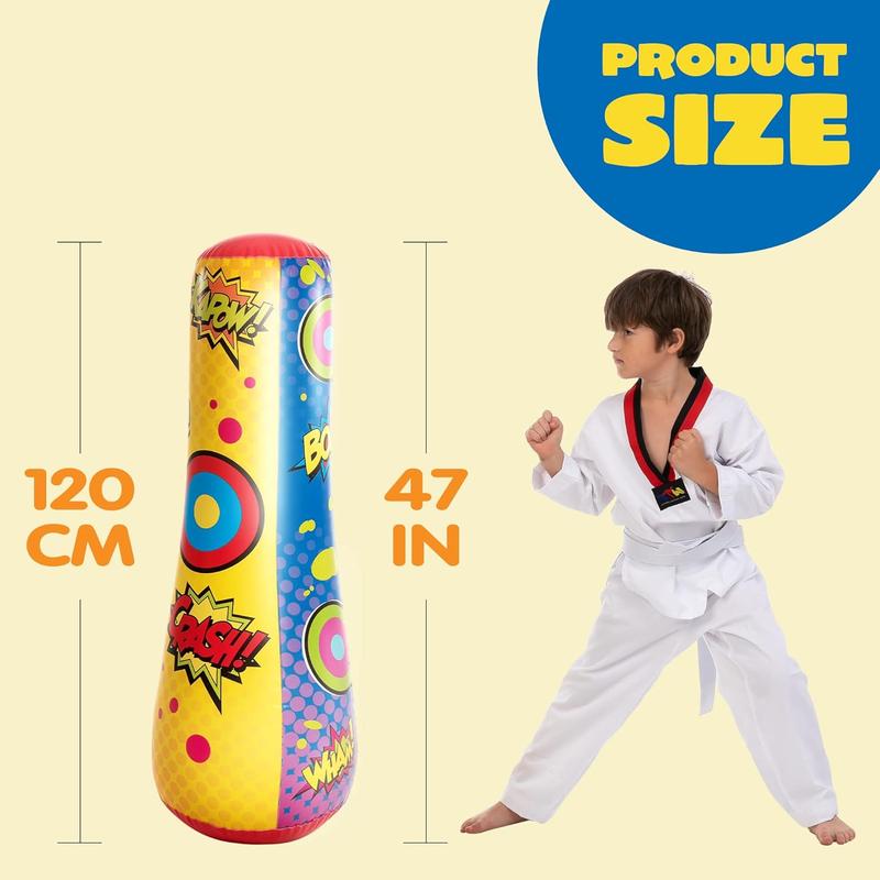 Punching Bag for Kids, 47 Inches Kids Punching Bag with Bounce-Back Action, Double-Sided Inflatable Punching Bag(1 Pack)