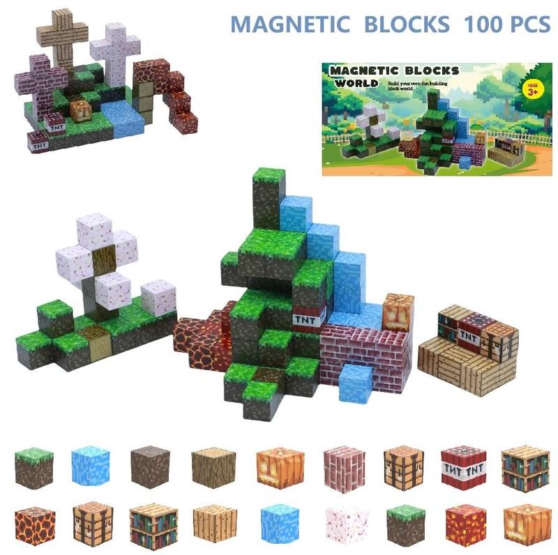 100PCS Magnetic Blocks Magnetic Building Blocks Magnetic Tiles Stacking, Build Mine Magnet World Set, STEM Montessori Sensory Toys magnet blocks,Safe Creativity Toddler Kids Toys, Preschool STEM Learning Toys for 3+ Year Old Boys and Girls,Christmas Gifts