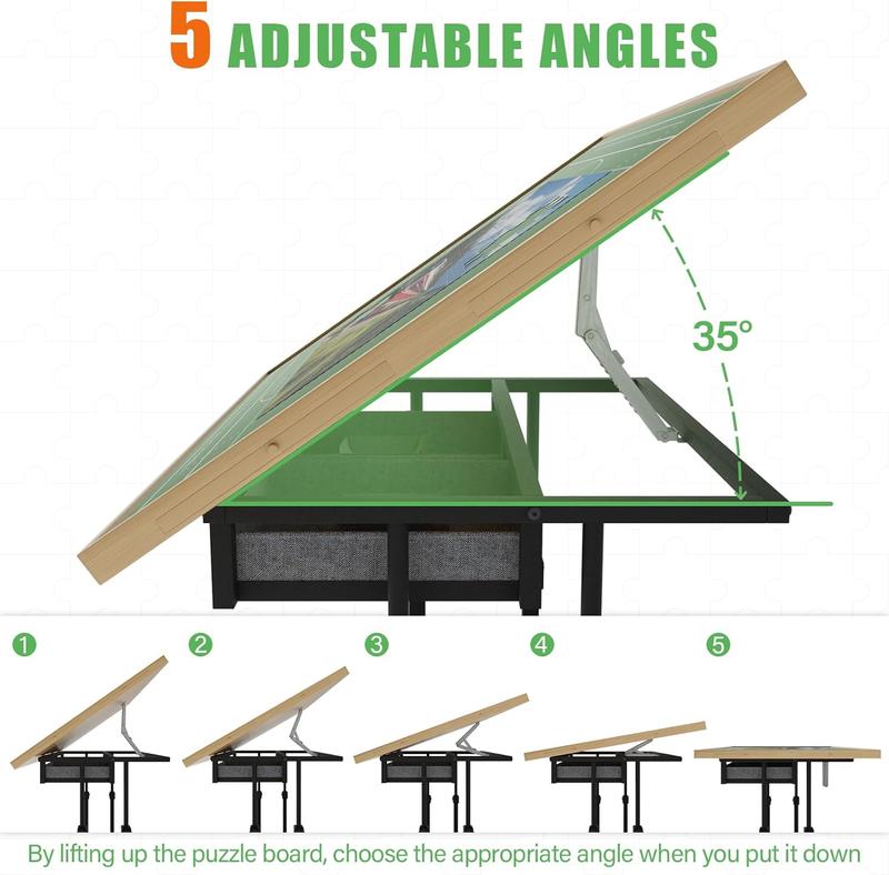 1500 Piece Jigsaw Puzzle Table with Legs, Adjustable 5-Tilting-Angle Board with 6 Drawers with 4 Wheels for Adults