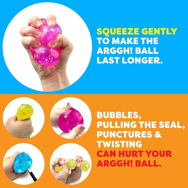 Arggh Glitter Mini Stress Balls - 3pk Squishy Toys for Adults and Kids - Sensory and Stress Relief Fidget Toys (Yellow, Pink, Blue)