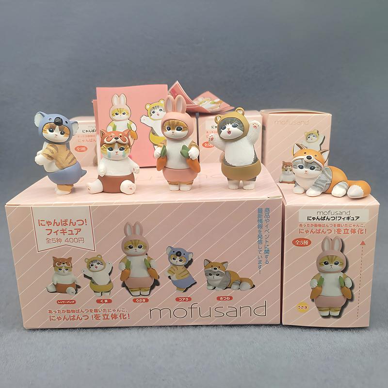 Full Box 5 Pcs Cartoon Anime Mofusan Shark Fried Cat Shrimp Tiger Whale Figures My Animal Cat Version PVC Action Figure Model Toy Doll