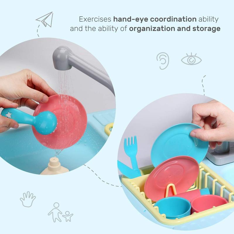 CUTE STONE Color Changing Kitchen Sink Toys, ren Electric Dishwasher Playing Toy with Running Water, Upgraded Faucet, Automatic Water Cycle System