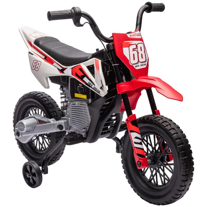 Kids Dirt Bike with Twist Grip Throttle, 12V Electric Motorcycle, Electric Bike for Toddler with Training Wheels, Rear Suspension & Music for Ages 3-6 Years, Red