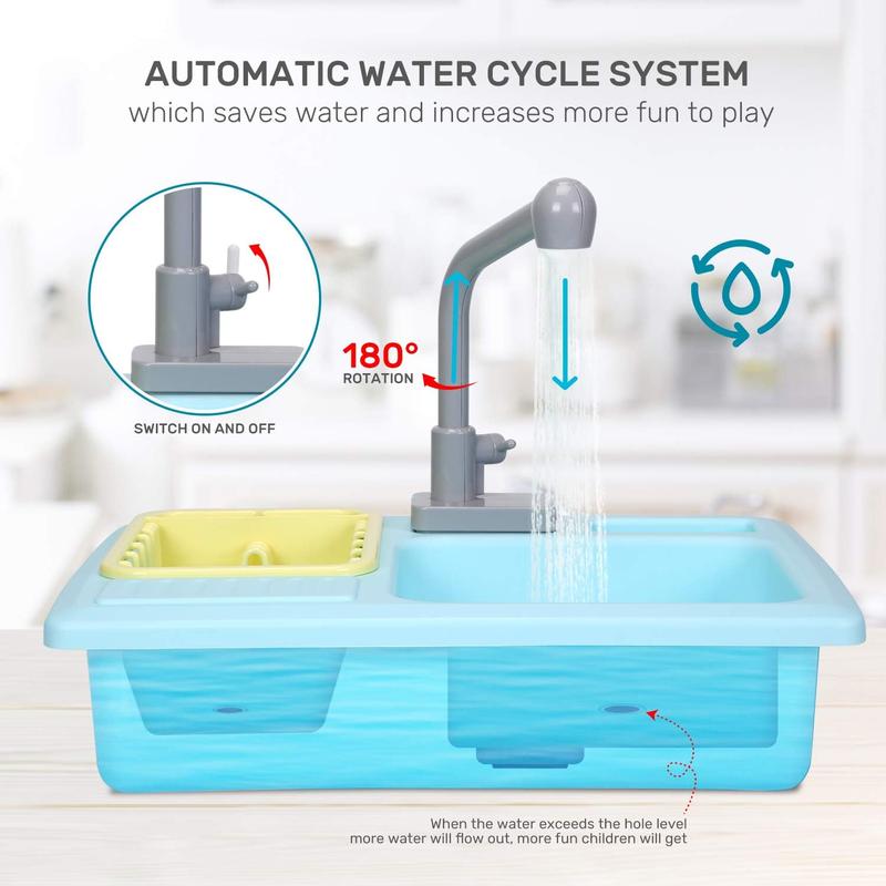 CUTE STONE Color Changing Kitchen Sink Toys, ren Electric Dishwasher Playing Toy with Running Water, Upgraded Faucet, Automatic Water Cycle System