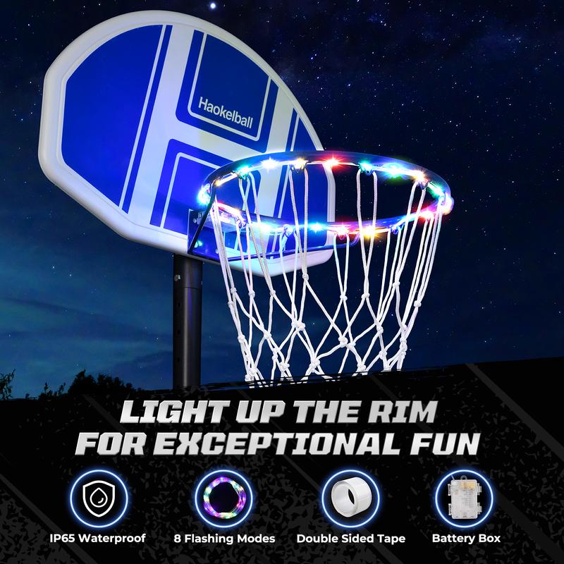 Poolside Basketball Hoop with Light Adjustable Height 45''-59'' Swimming Pool Basketball Hoop Goal System with 2 Balls and Pump