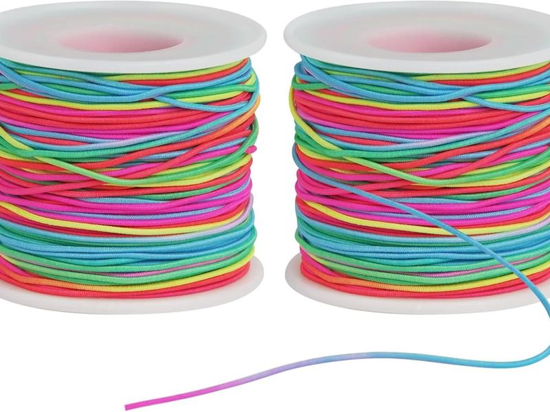 Bracelet String Elastic Cord - 2 Rolls 1MM Stretchy String for Bracelet Making, Rainbow Elastic Bracelets String Thread for Clay Beads, Bracelets