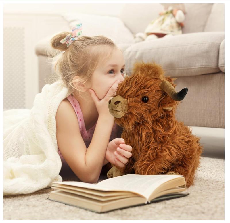 10.5 inches Highland Cows Stuffed Animals, Cute Fluffy Cow Plush Figure Toys Realistic Highland Cattle Plush Decor for Kids Baby Girls Boys