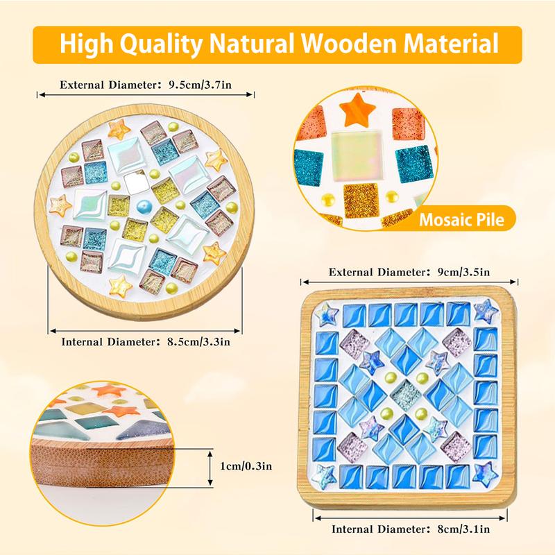 Mosaic Kits For Adults,4 Sets DIY Mosaic Tiles for Crafts,Mixed Color Mosaic Kits with Wooden Coaster ,Mosaic Kits,Mosaic Art,Craft Kits For Adults,Mosaic Crafts Materials Package for Coaster Handmade Home Decor Gifts