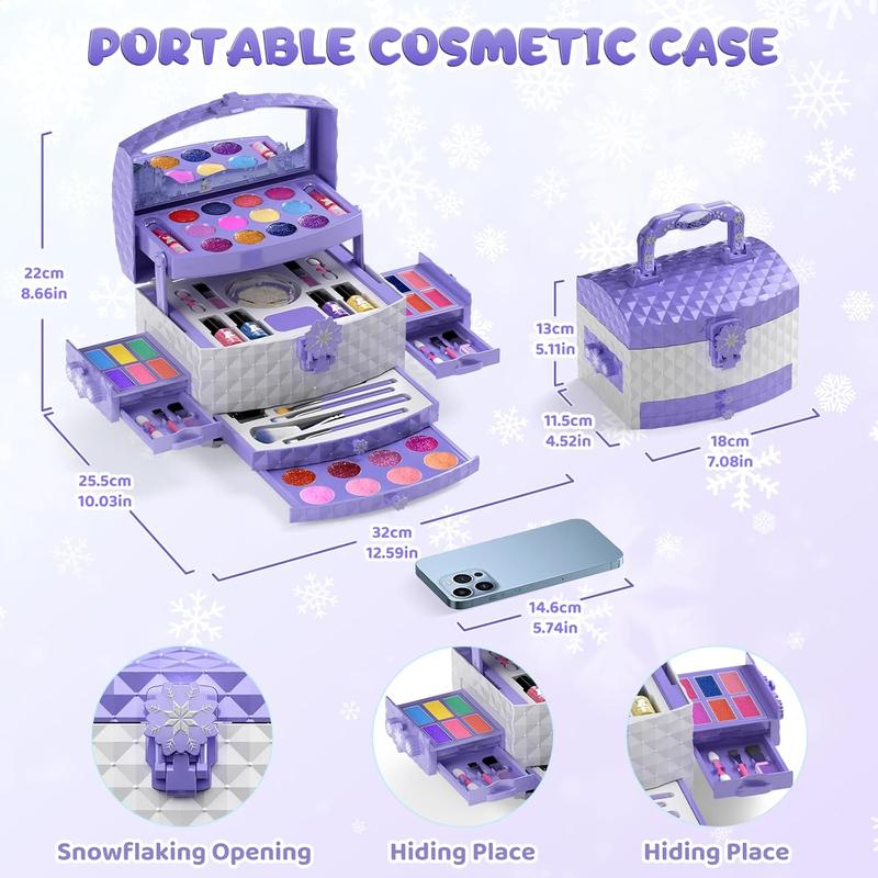 PERRYHOME Kids Makeup Set for Girl 56 Pcs Washable Real Cosmetic, Safe & Non-Toxic Frozen Toys Toddler Makeup Kit, Frozen Princess Dress up Kit Christmas & Birthday Girl Gift for 3-12 (Frozen Purple)