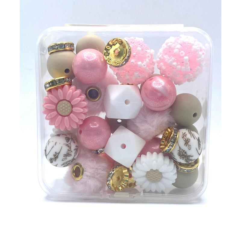 40pcs Box Bead Bundle 203 | Bead Mix | Pink Beads | Flower Beads