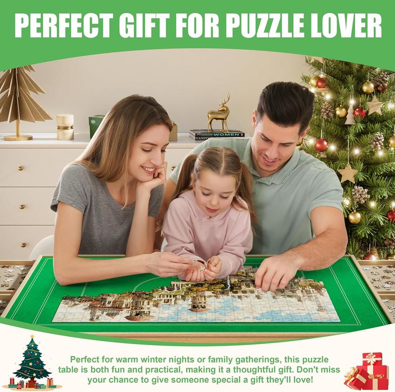 1500 Piece Jigsaw Puzzle Table with Legs, Adjustable 5-Tilting-Angle Board with 6 Drawers with 4 Wheels for Adults