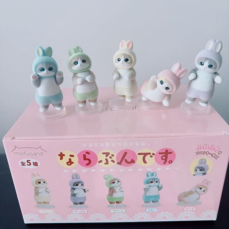 Full Box 5 Pcs Cartoon Anime Mofusan Shark Fried Cat Shrimp Tiger Whale Figures My Animal Cat Version PVC Action Figure Model Toy Doll