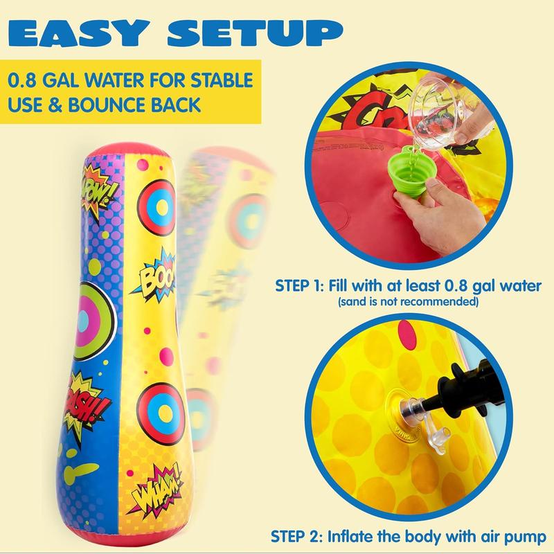 Punching Bag for Kids, 47 Inches Kids Punching Bag with Bounce-Back Action, Double-Sided Inflatable Punching Bag(1 Pack)