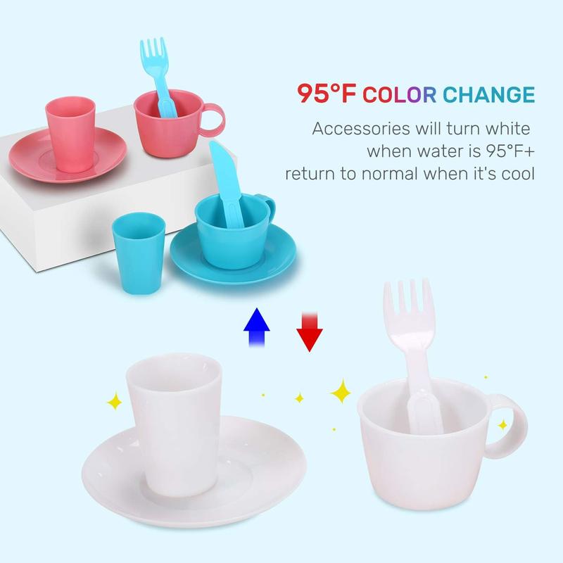 CUTE STONE Color Changing Kitchen Sink Toys, ren Electric Dishwasher Playing Toy with Running Water, Upgraded Faucet, Automatic Water Cycle System