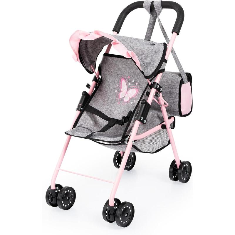 Bayer Design Dolls: Buggy 10 Piece Set - Grey, Pink, Butterfly - Stroller, Play Mat, Bed & Accessories Set for Dolls Up to 18